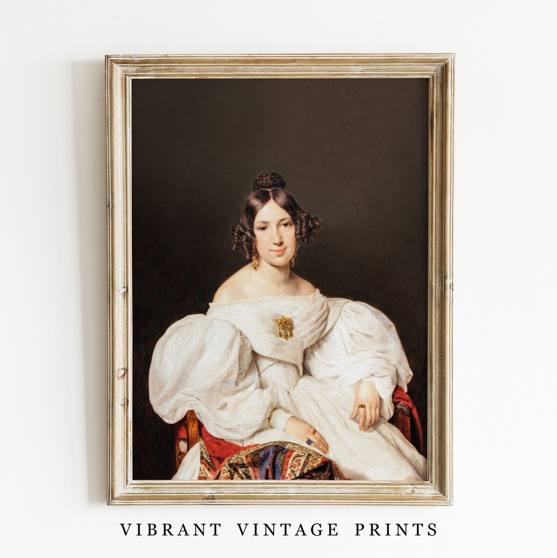 Victorian Woman White Dress Portrait Vintage Antique Style Wall Art