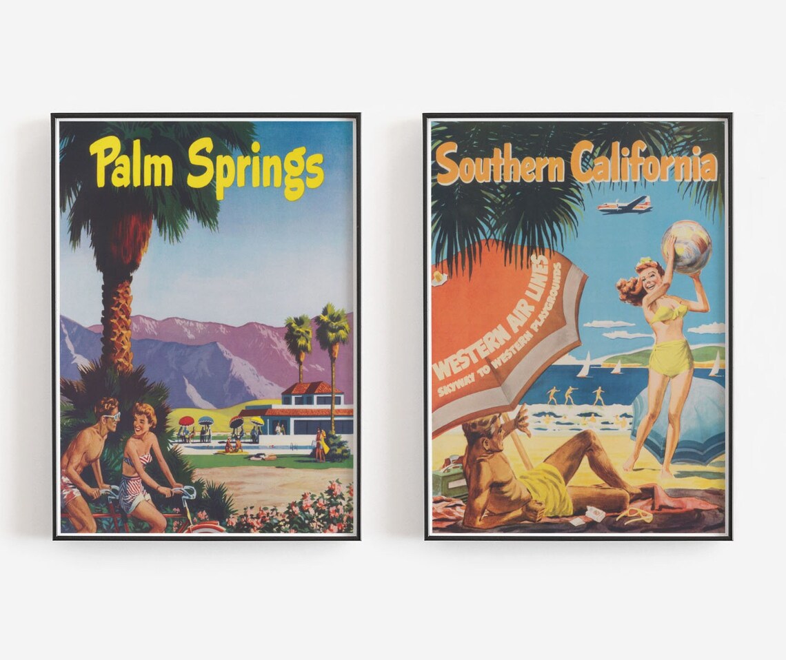 California Vintage Travel Poster, Retro Wall Decor