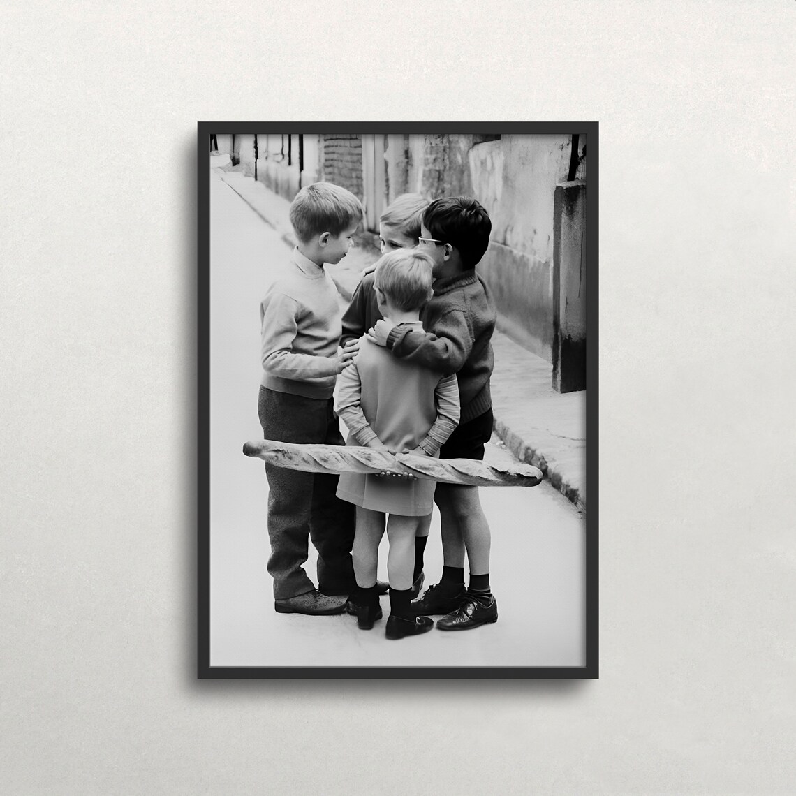 Little Boys in Paris, Vintage Black and White Art Print