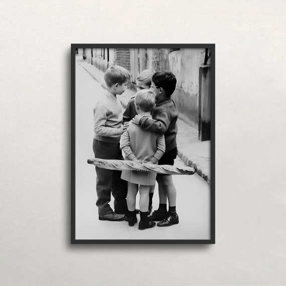 Little Boys in Paris, Vintage Black and White Art Print