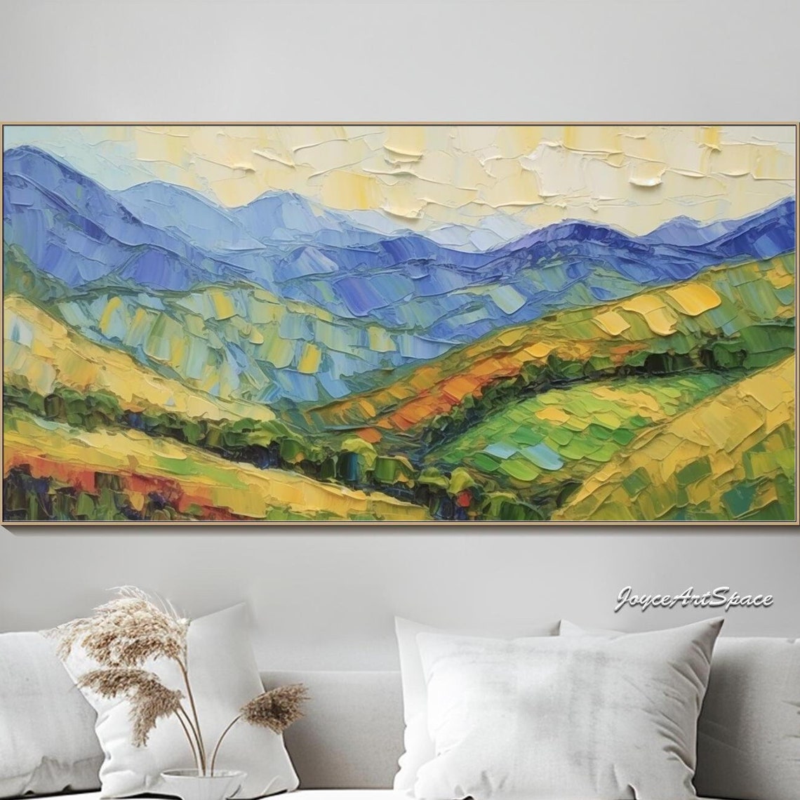Rolling Hills Blue Mountains Golden Valley 3D Impasto Wall Art