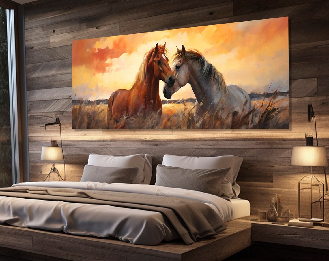 Romantic Horses Couple In The Field Wall Art Print
