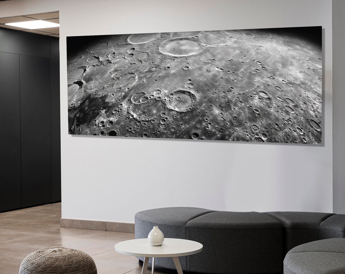 Moon Craters Close Up Black White Lunar Surface Astronomy Wall Poster