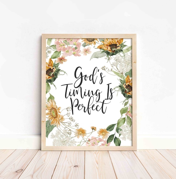 Gods Timing Is Perfect Sunflower Wreath Christian Quote Poster