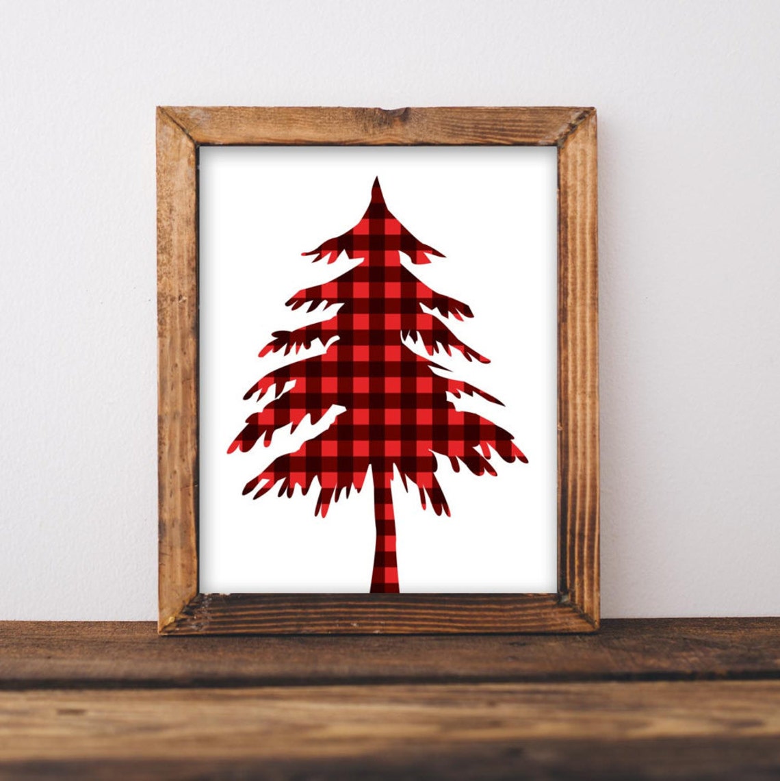 Red Buffalo Plaid Christmas Tree Rustic Farmhouse Holiday Wall Art