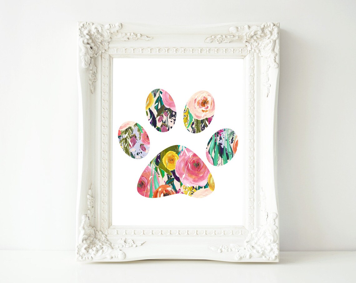 Paw Print Floral Art Print for Pet Lovers