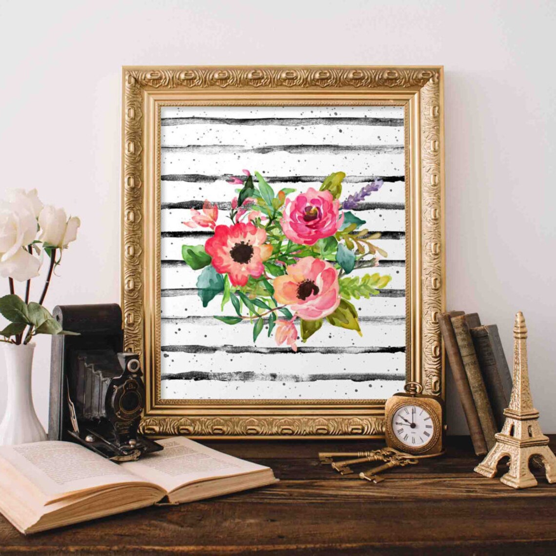Floral Bouquet Watercolor Print, Nursery Decor