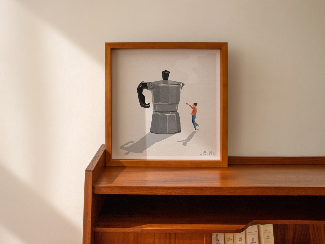 Giant Moka Pot Espresso Maker Surreal Morning Coffee Art Poster - Image 3