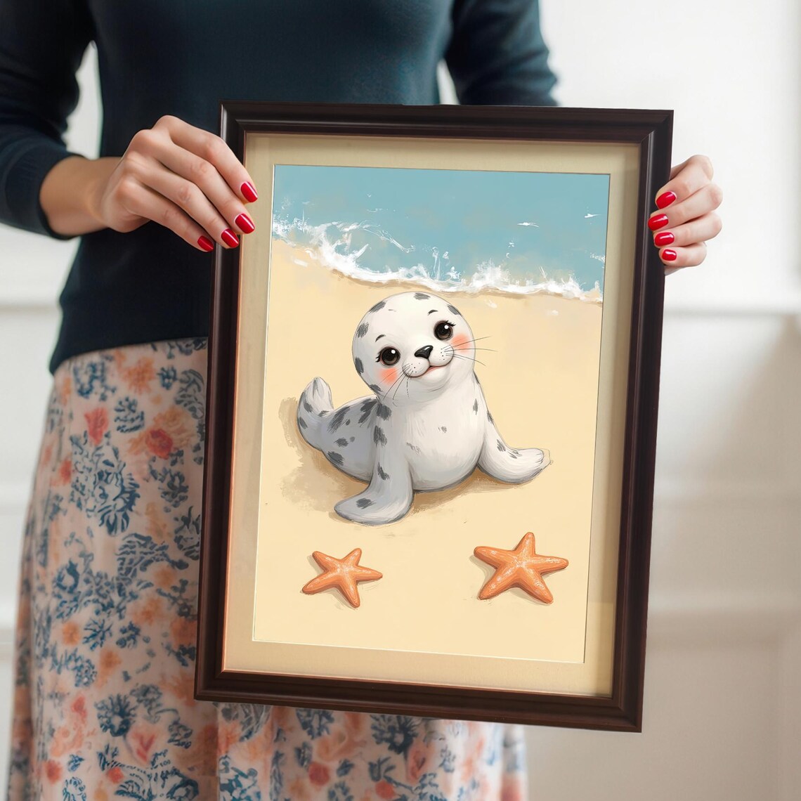 Seal Pup Coastal Nursery Decor, Wall Art Print