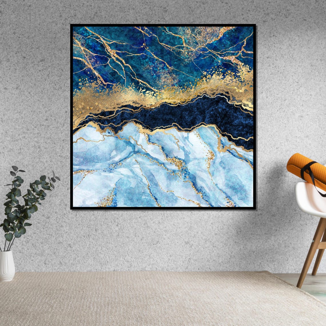 Blue Marble Gold Veins Luxury Abstract Stone Swirl Elegant Wall Art - Image 5