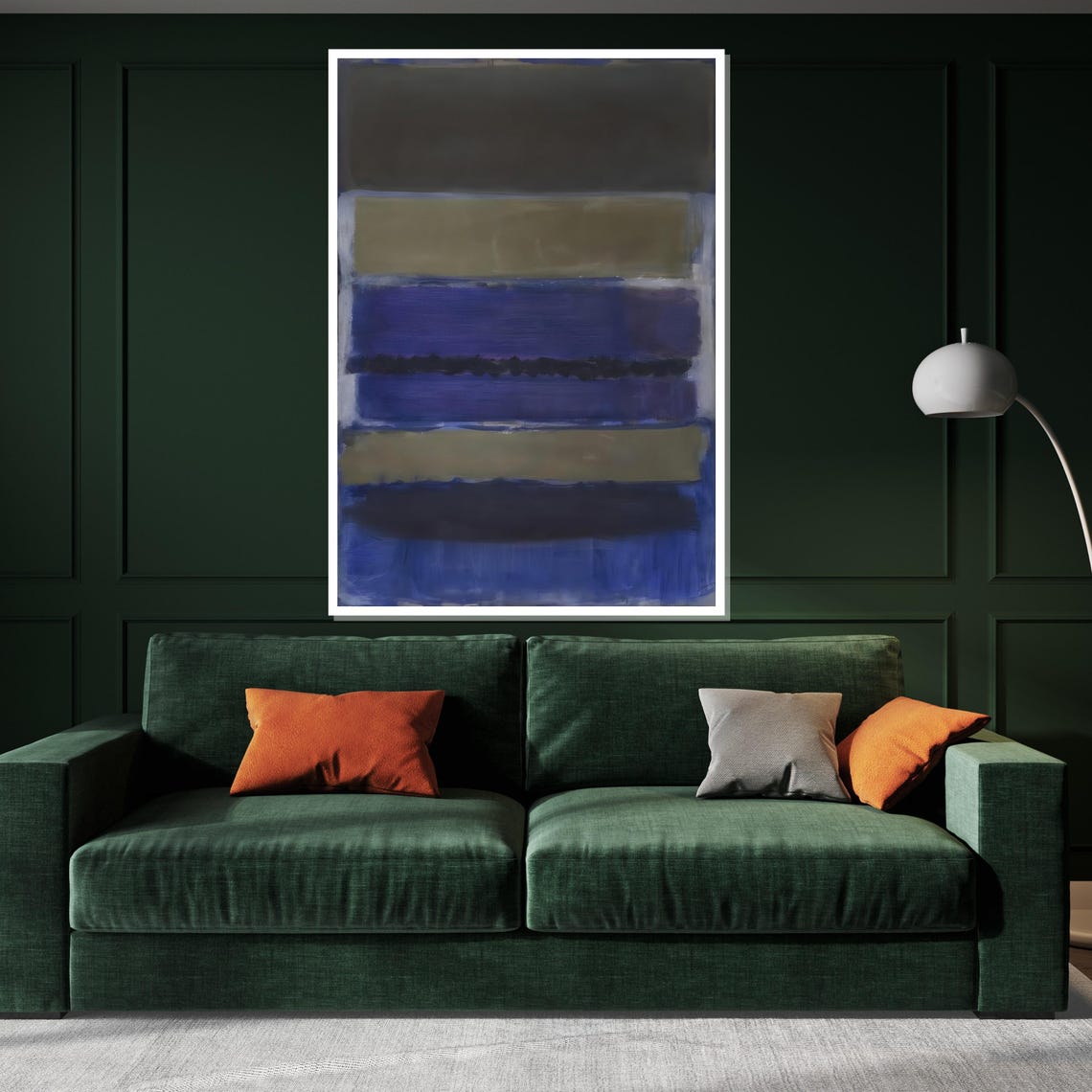 Moody Navy Blue and Olive Color Stack Abstract Modern Art Poster - Image 3