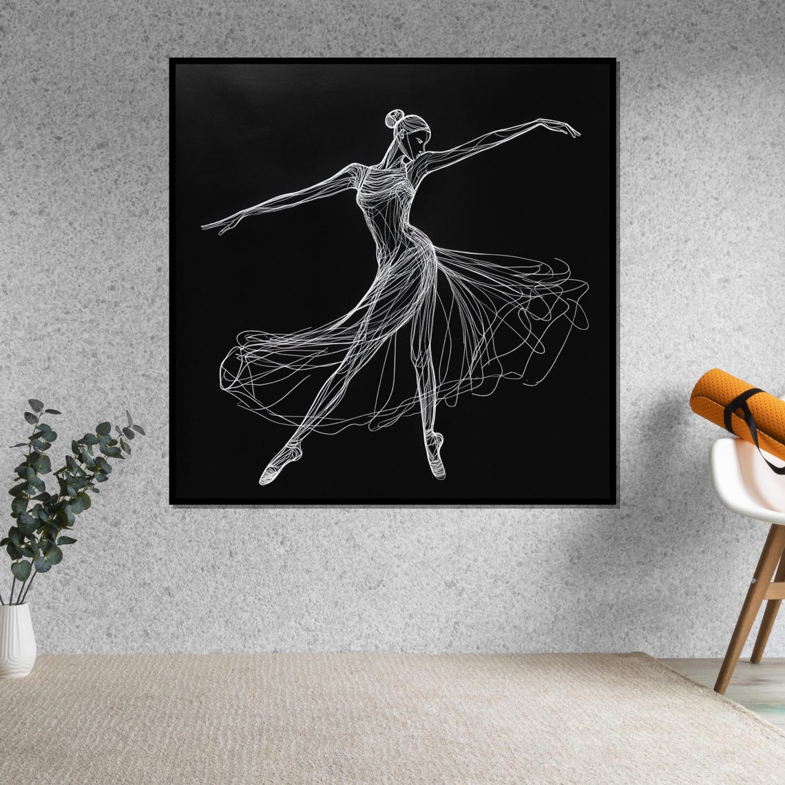 Elegant Ballerina White Line Art Black Background Minimal Poster - Image 5
