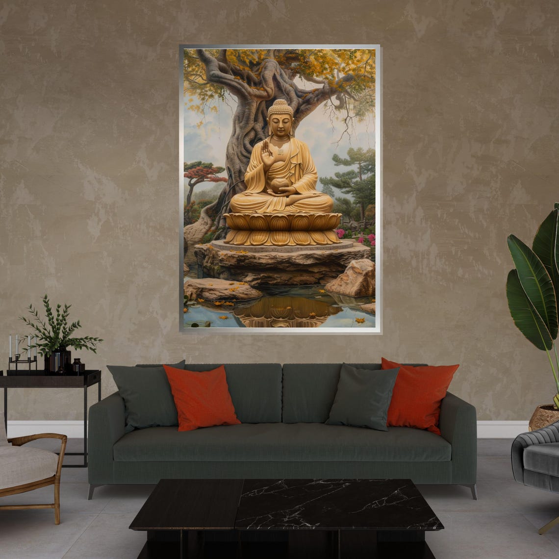 Peaceful Buddha Statue on Lotus Throne Zen Garden Art Poster - Image 4
