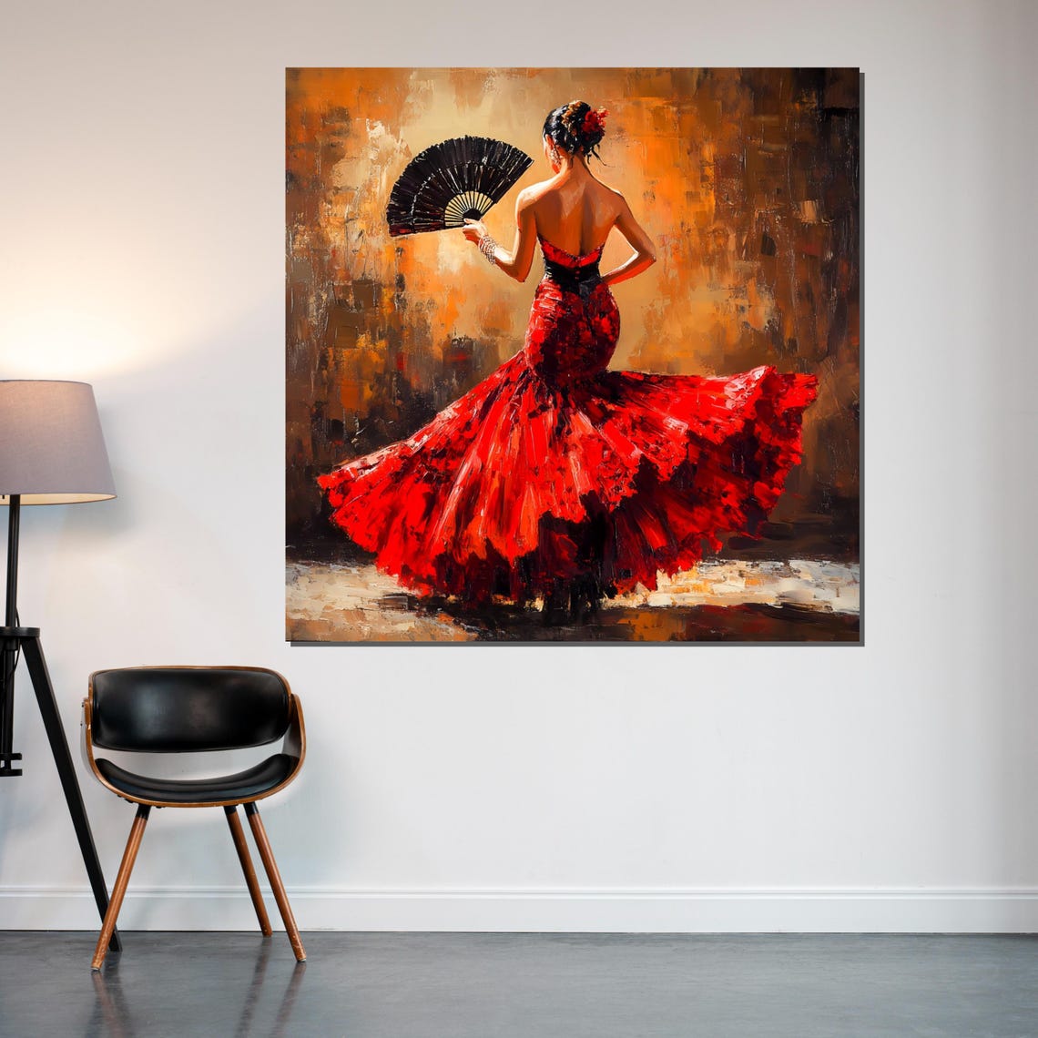 Flamenco Dancer Red Dress Black Fan Spanish Passion Art Poster - Image 2