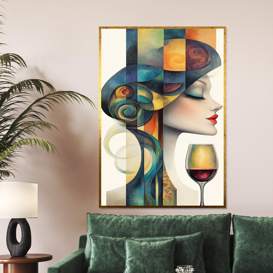 Abstract Colorful Woman With Wine Glass Cubist Portrait Style Poster - Image 5