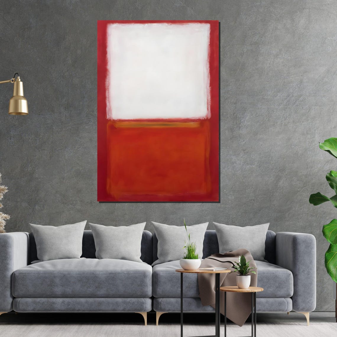 White and Red Color Field Abstract Minimalist Modern Art Poster - Image 2