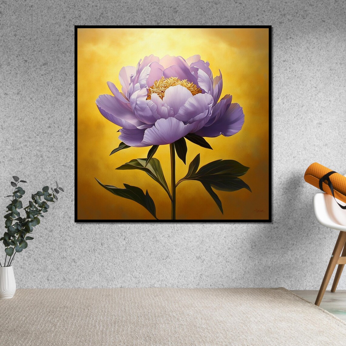 Purple Peony Golden Yellow Background Botanical Bloom Art Poster - Image 5
