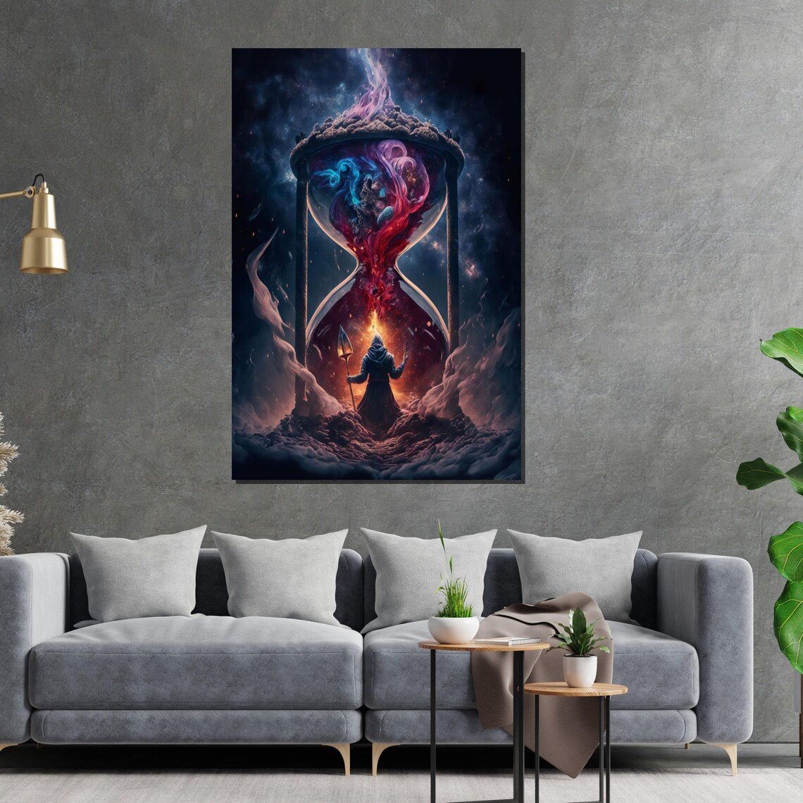 Cosmic Hourglass with Hooded Figure Dark Fantasy Time Art Poster - Image 2