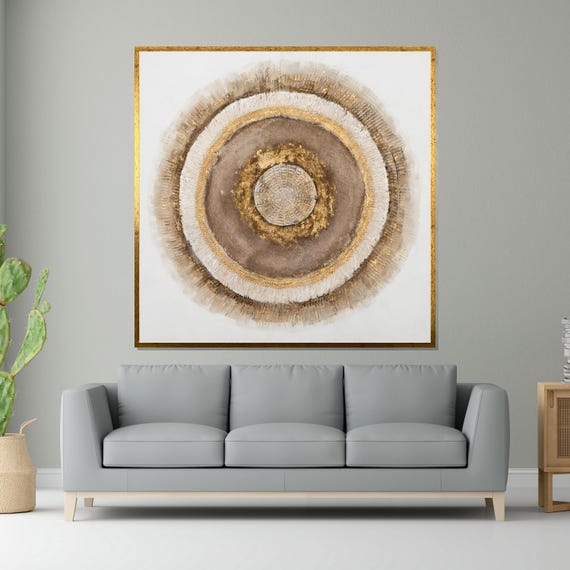 Golden Abstract Circular Textured Wall Art Gold Beige Modern Home Decor Wall Art Design Ready To Hang Decoratio