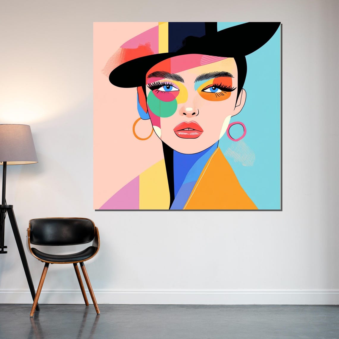 Colorful Geometric Woman Face Bold Modern Pop Art Portrait Poster - Image 2