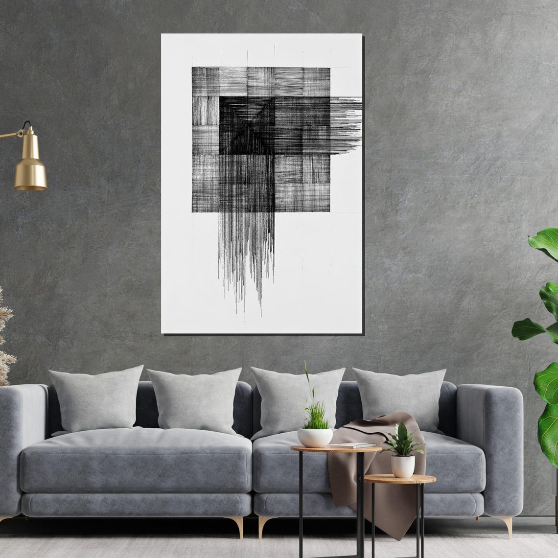 Black Grid Geometric Pattern Drip Minimalist Modern Art Poster - Image 5
