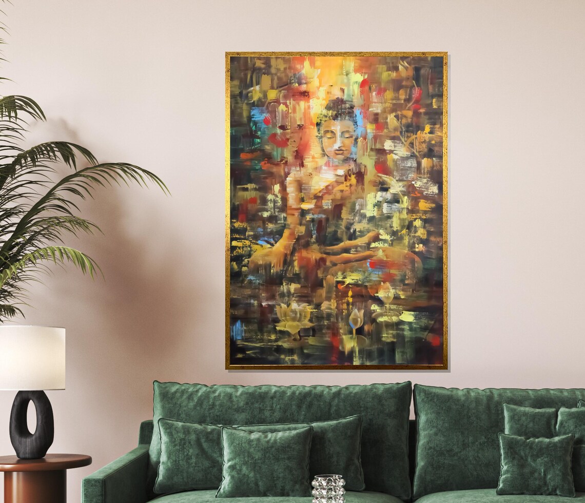 Golden Buddha Meditating Abstract Impressionist Spiritual Art Poster