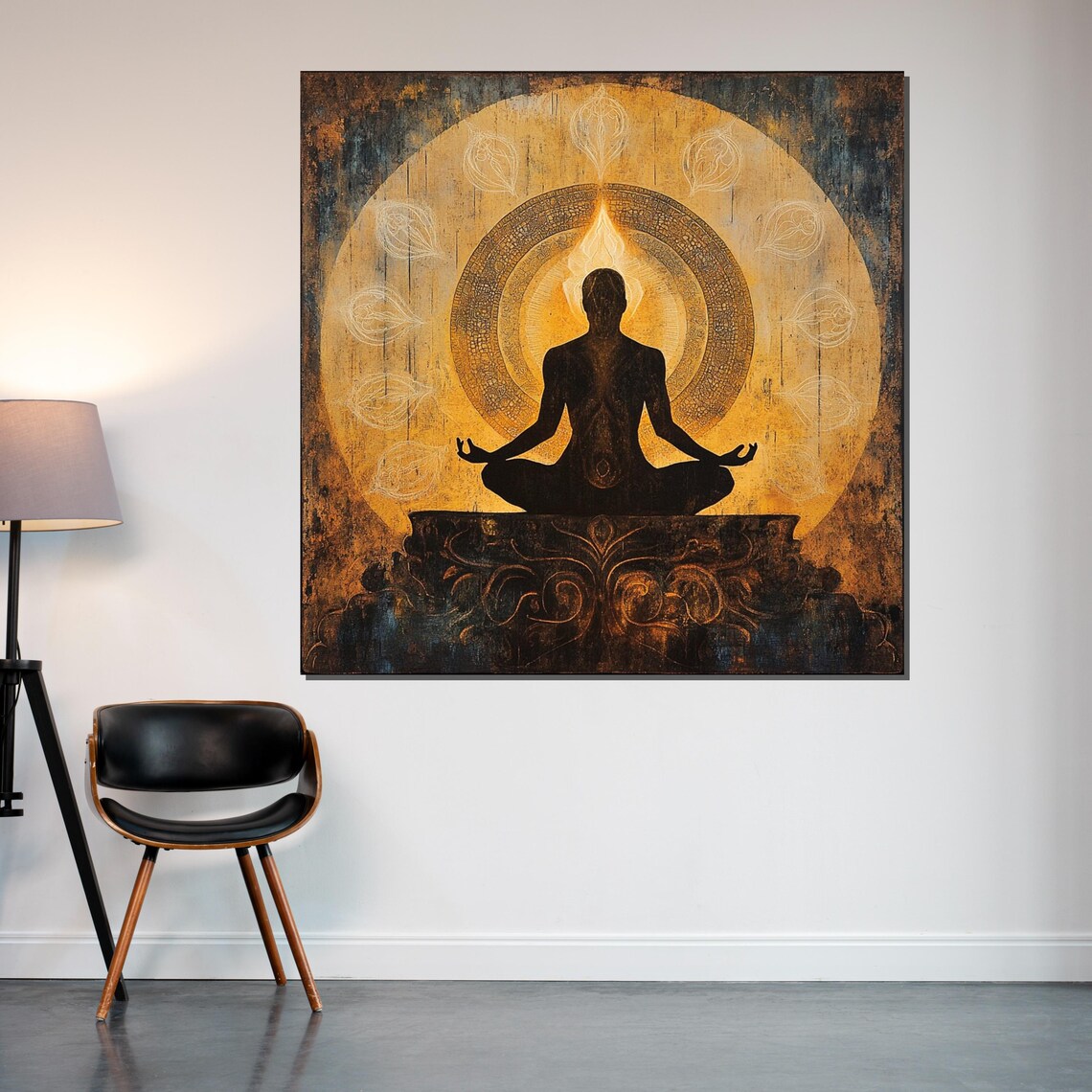 Meditating Figure Golden Mandala Ornate Pedestal Sacred Art Poster - Image 2