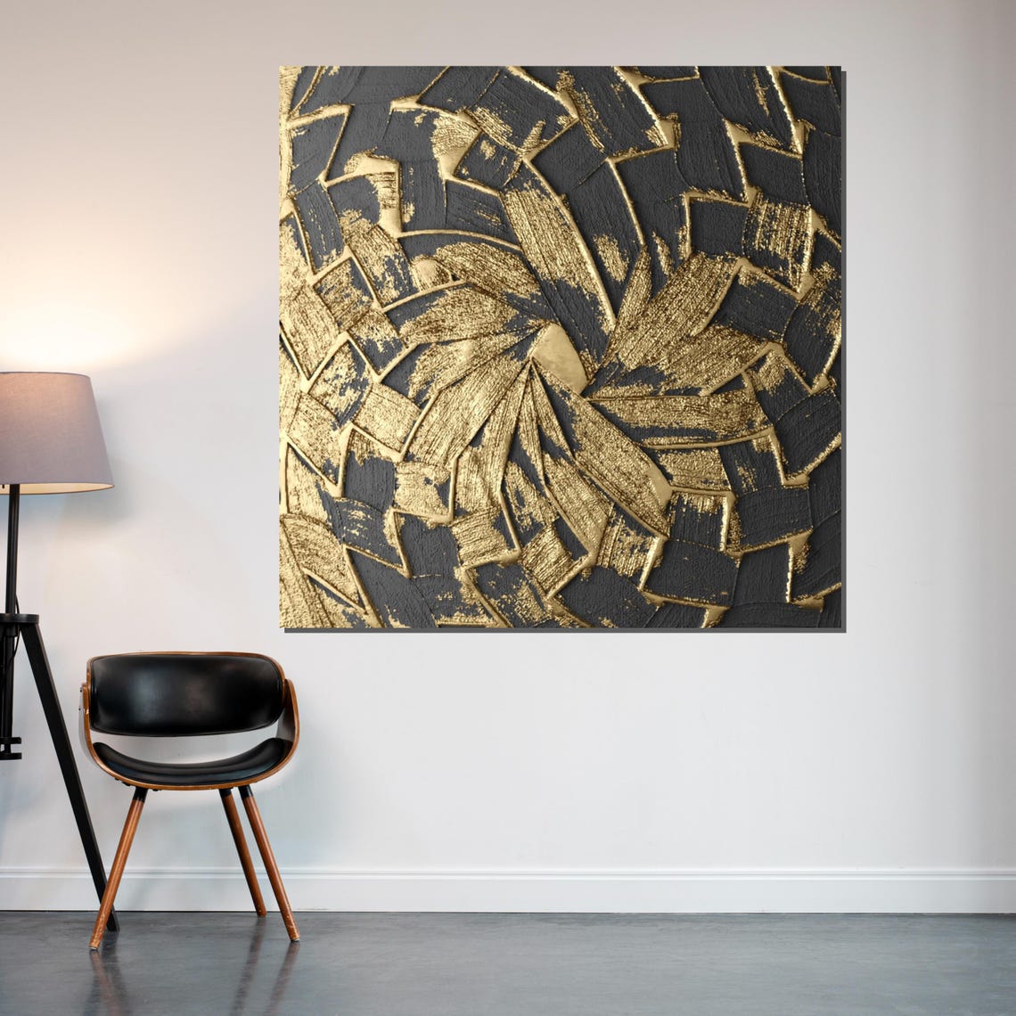 Gold On Black Cracked Rays Abstract Burst Dramatic Modern Print - Image 2