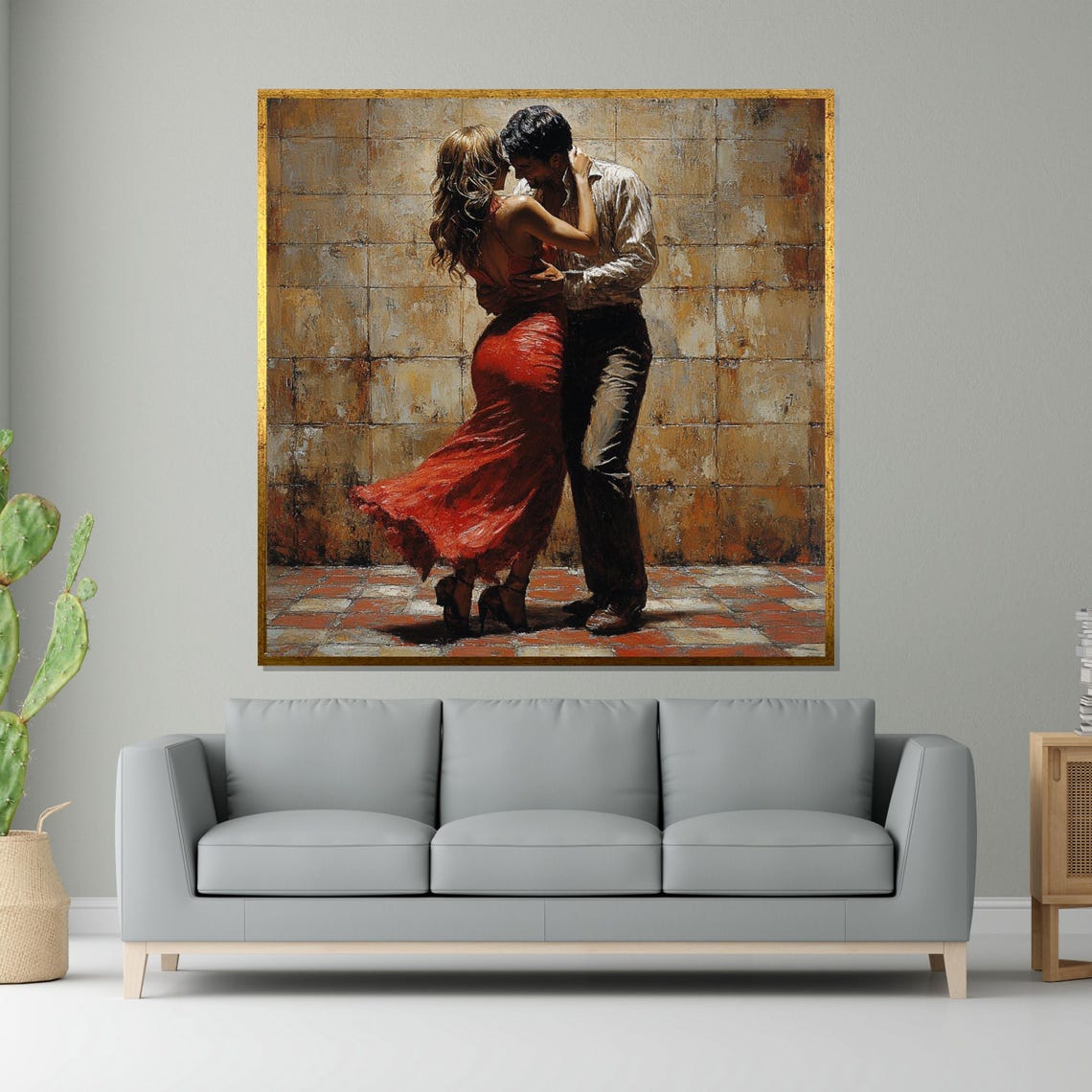 Tango Couple Passionate Embrace Weathered Stone Wall Dance Poster