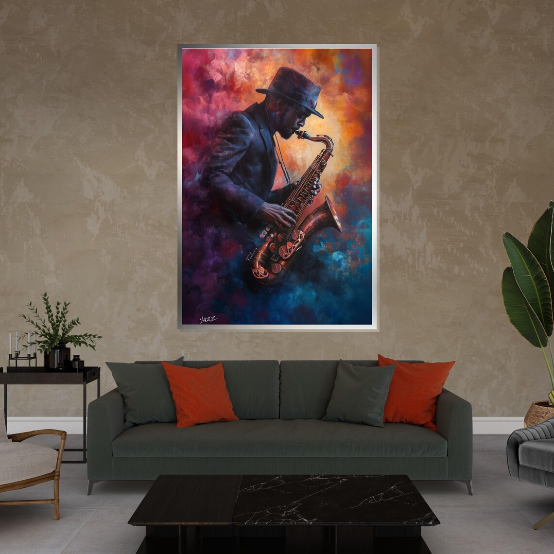Jazz Saxophone Player Swirling Smoke Colorful Club Music Poster - Image 4