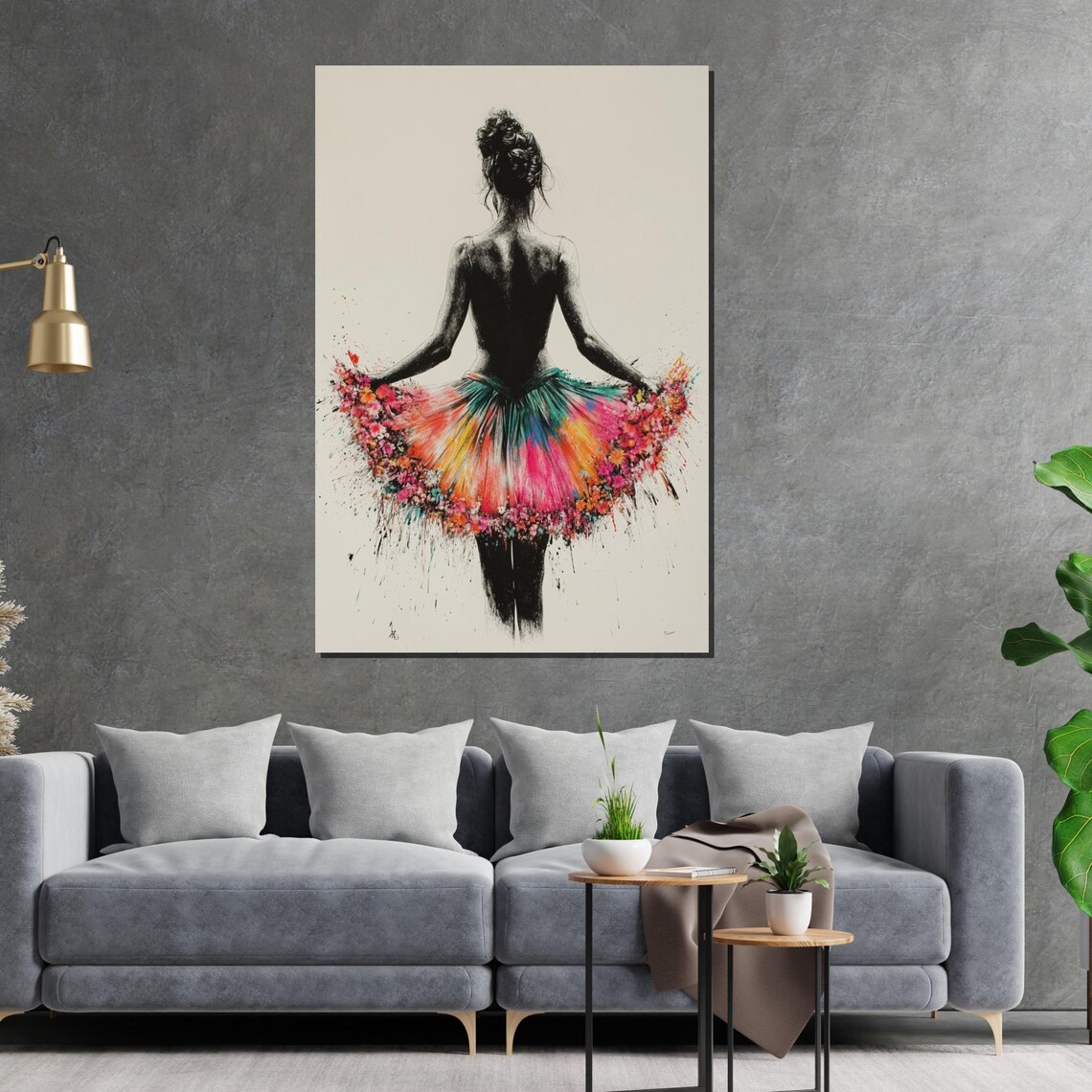 Ballerina from Behind with Colorful Watercolor Tutu Art Poster - Image 2