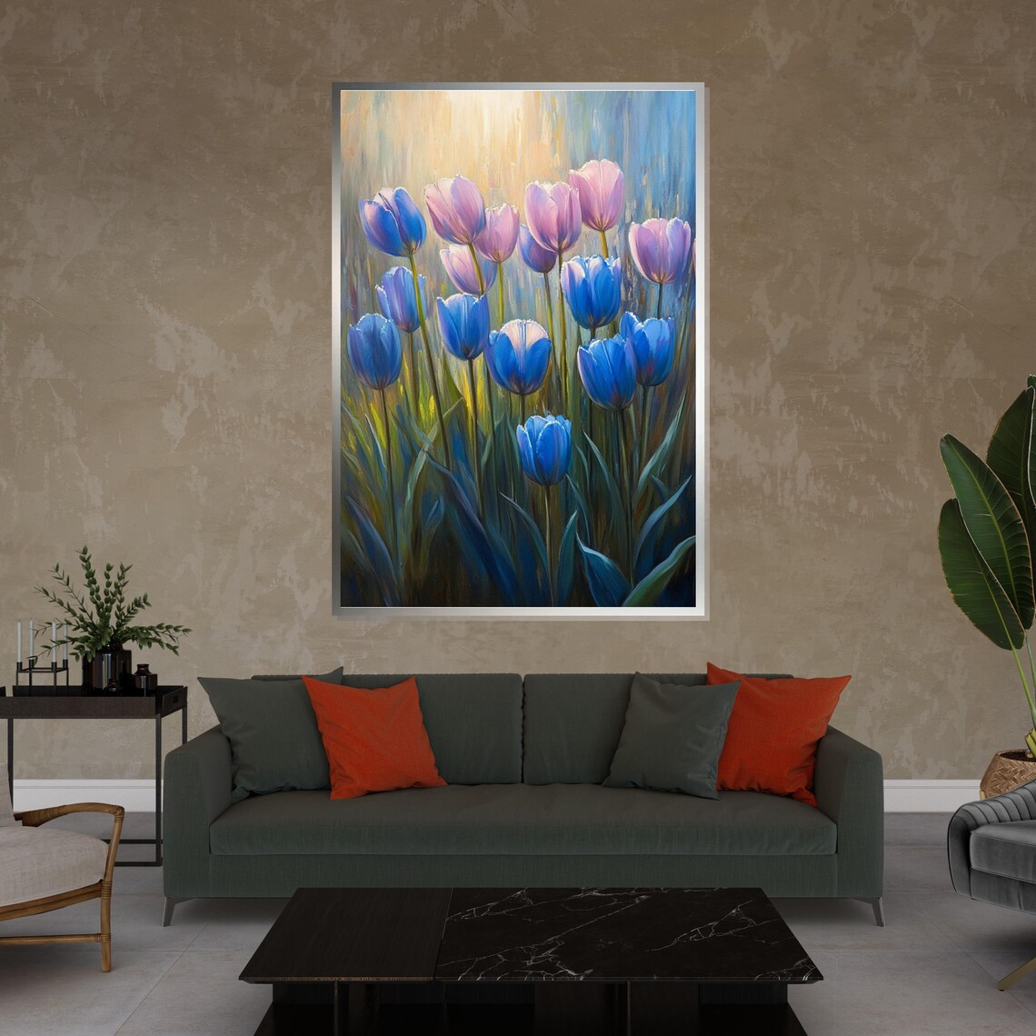 Blue Purple Tulips Dreamy Light Floral Garden Painting Art Poster - Image 4