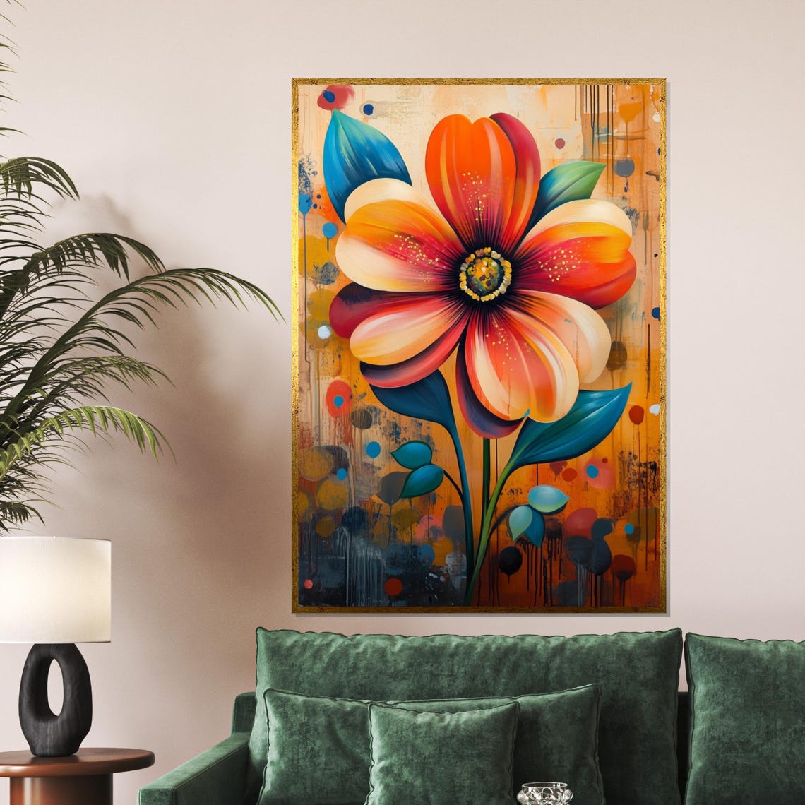 Bold Abstract Orange Flower Urban Graffiti Style Colorful Art Poster