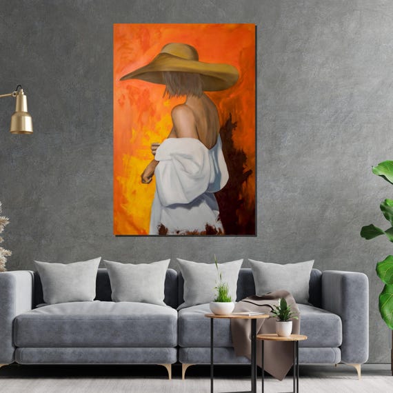 Elegant Woman In Hat Abstract Figure Art Wall Art Design Ready To Hang Decoration Modern Home Decor