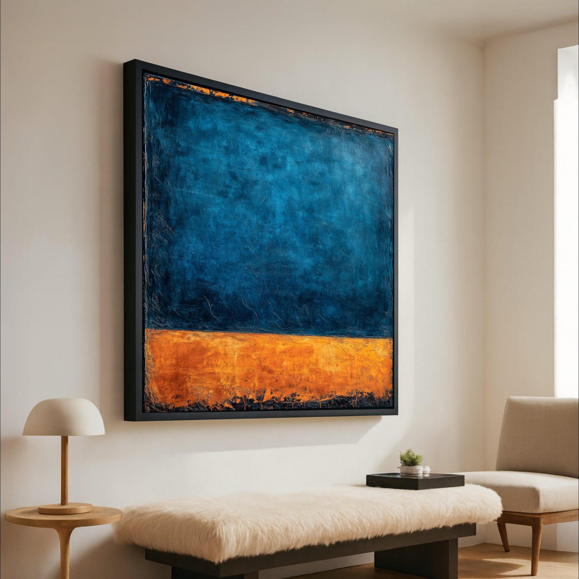 Deep Blue and Burnt Orange Abstract Color Field Modern Poster