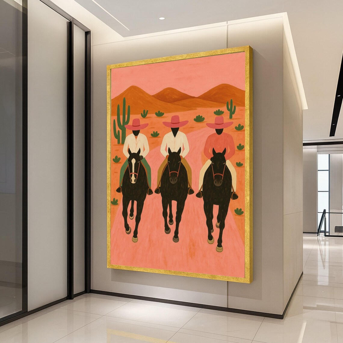 Three Cowboys On Horses, Southwestern Desert Scene Art Print