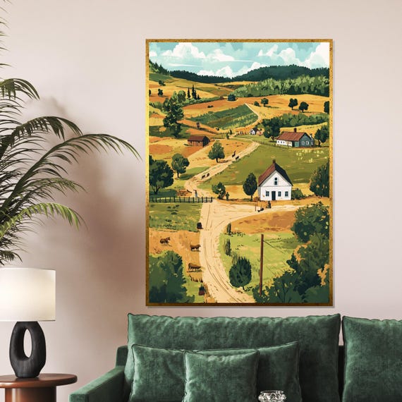 Rustic Landscape Serene Countryside Wall Art Pastoral Scene Print Wall Art Design Ready To Hang Home Decor
