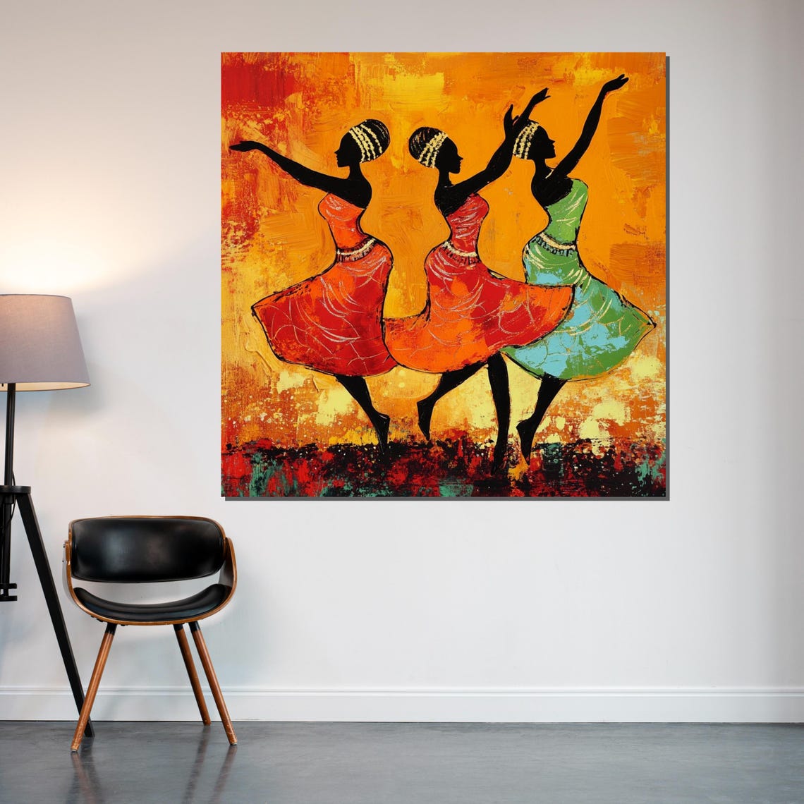 Three African Dancers Flowing Dresses Colorful Tribal Art Poster - Image 2