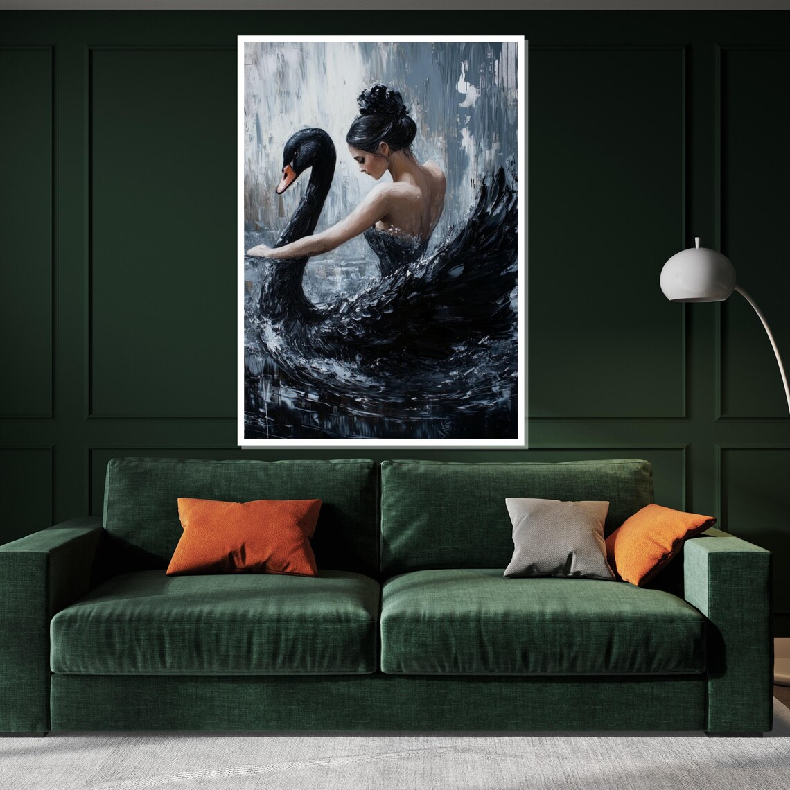 Woman Embracing a Black Swan Dark Elegant Artistic Portrait Poster - Image 3