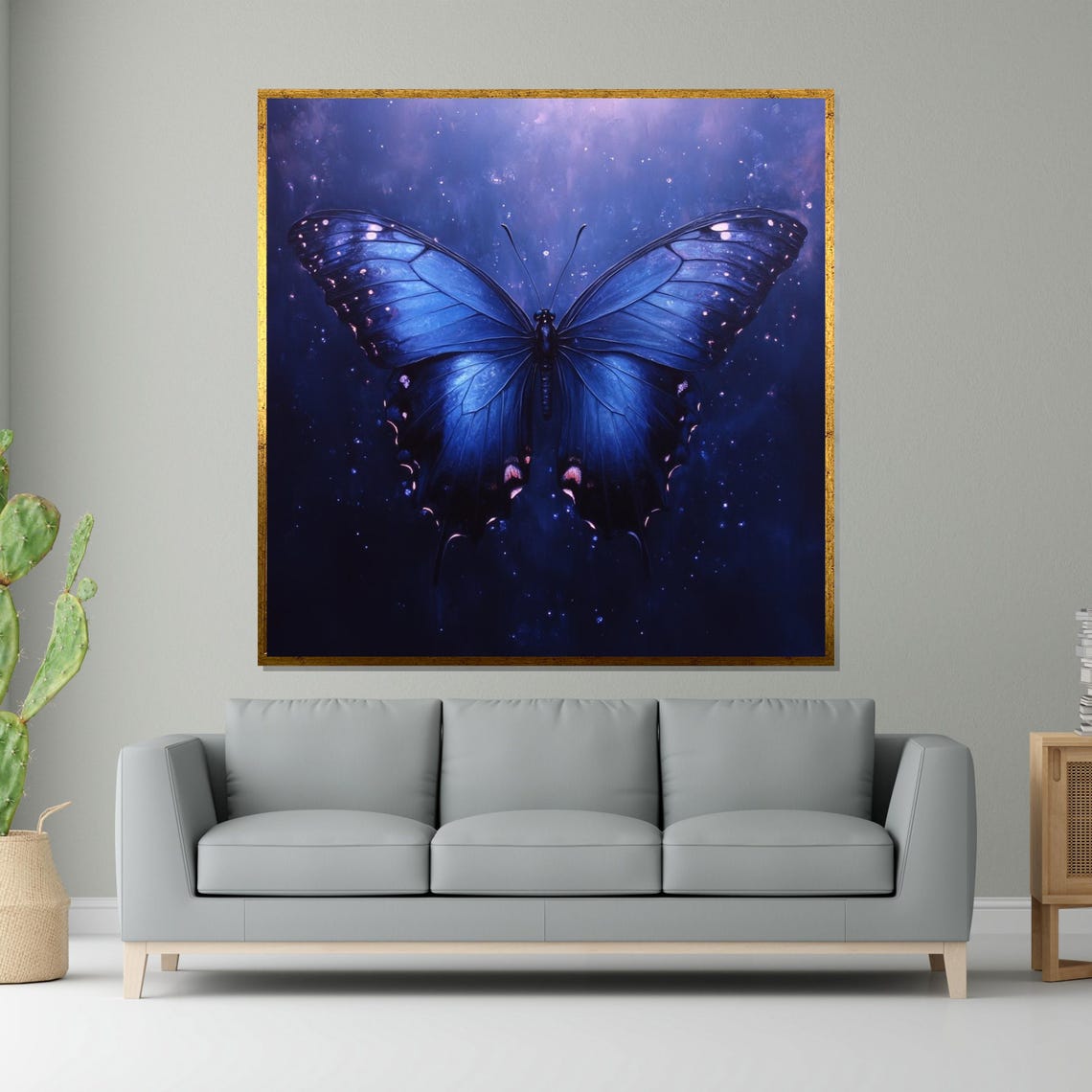 Blue Morpho Butterfly Against Starry Cosmic Night Sky Art Poster