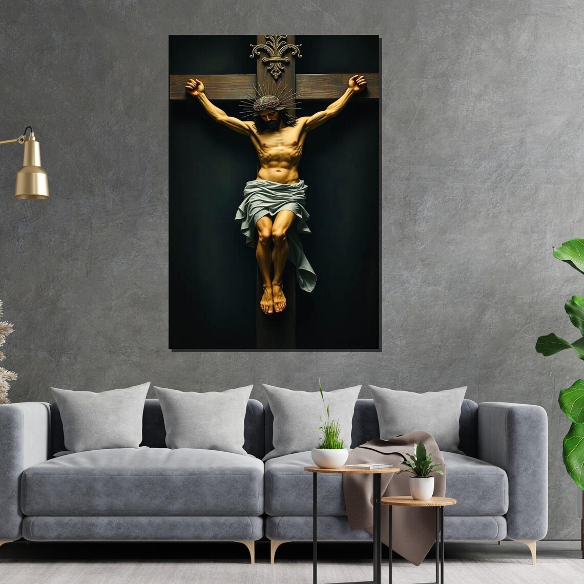 Christ On The Cross Baroque Crucifixion Dark Religious Wall Art - Image 2