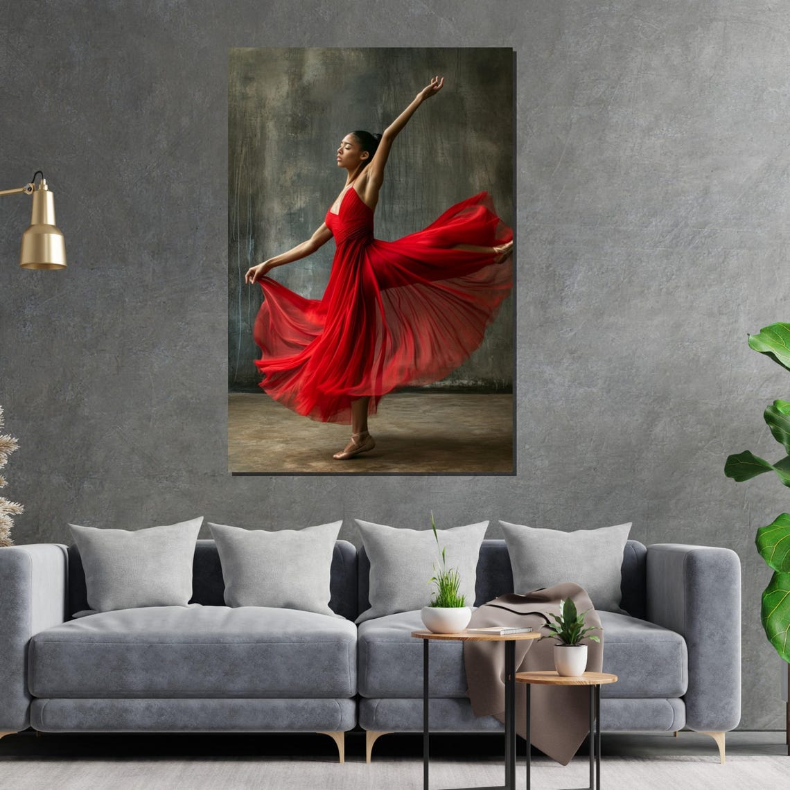 Woman Crimson Gown Mid Leap Dark Dramatic Motion Stage Poster - Image 2