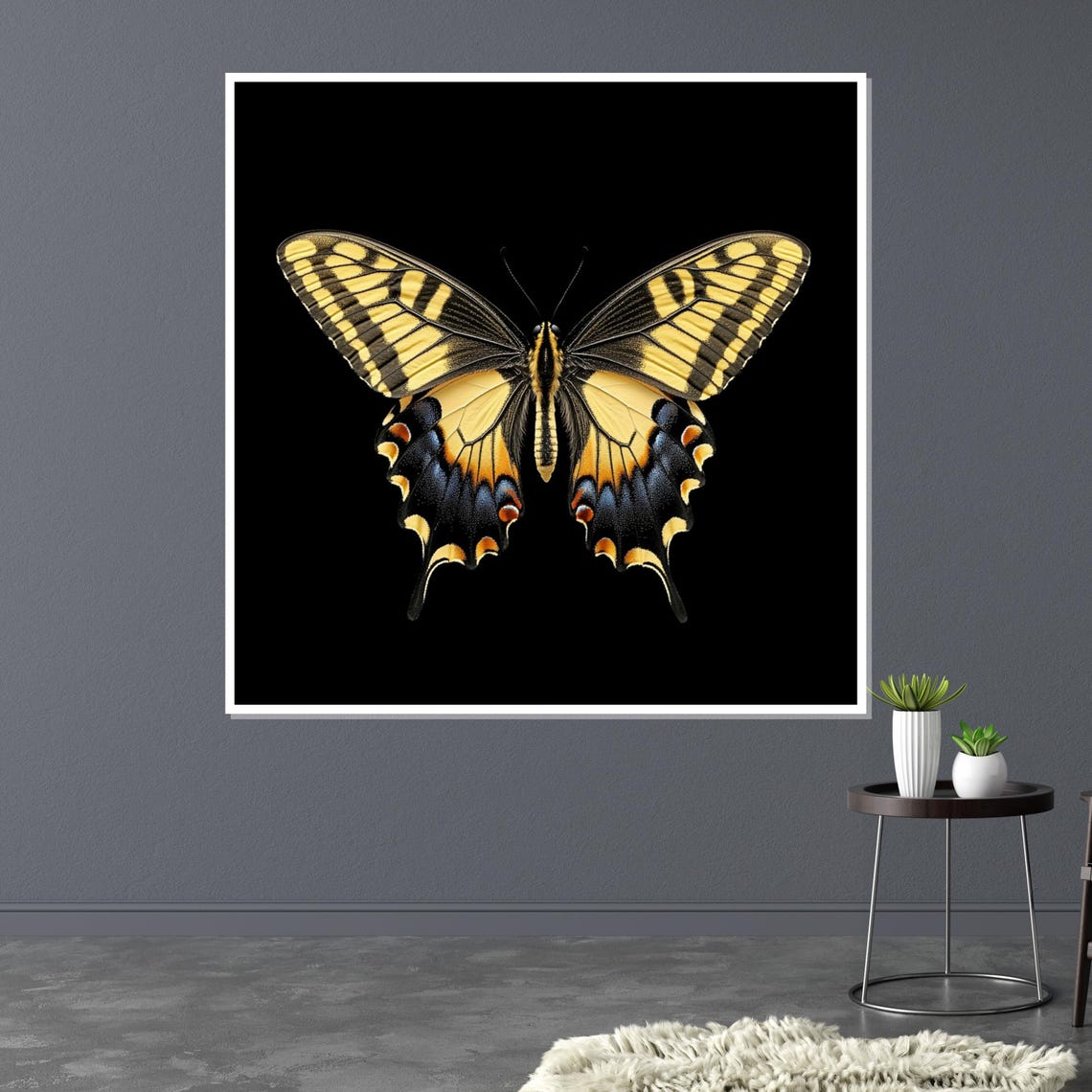Yellow Swallowtail Butterfly On Black Dramatic Insect Art Poster - Image 3