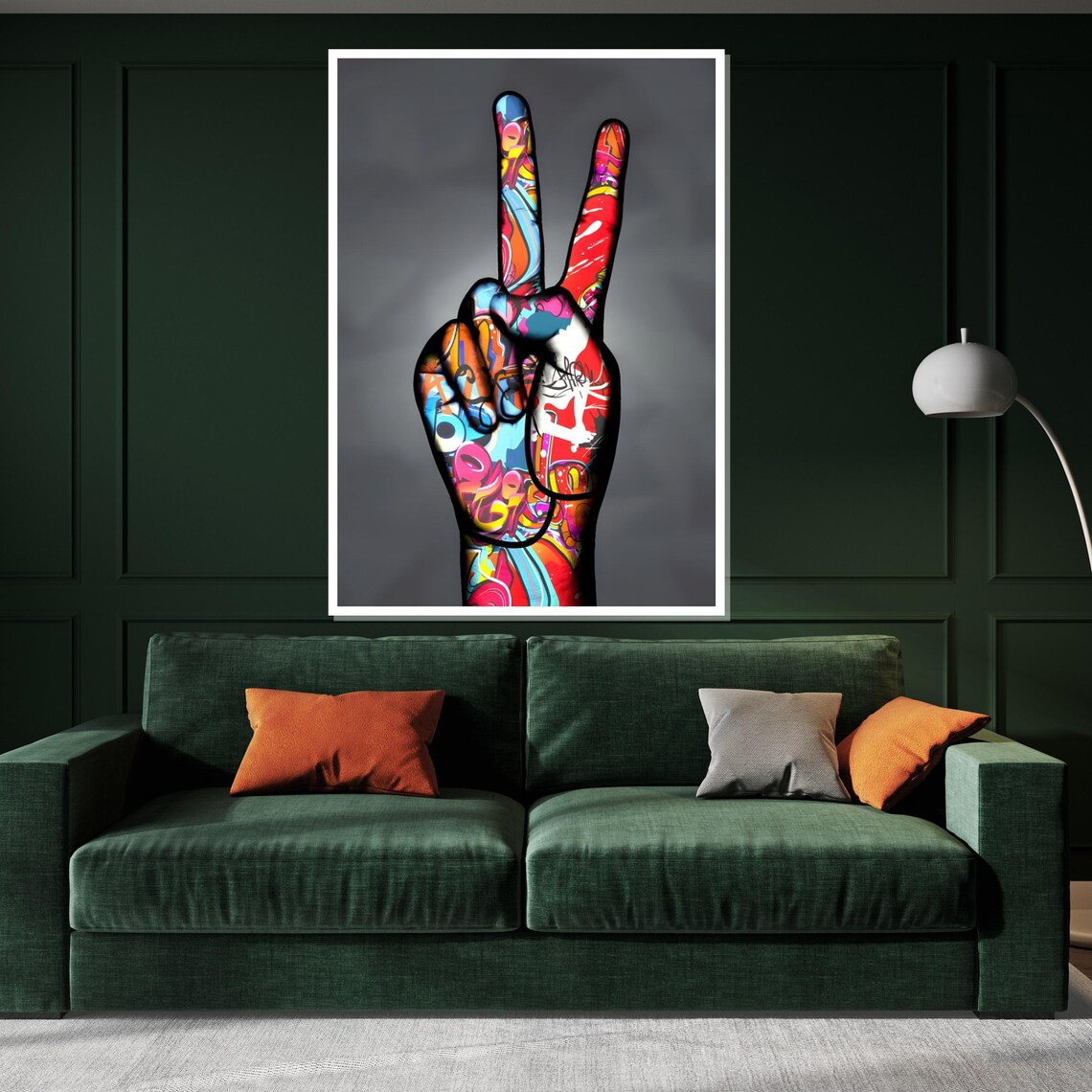 Peace Sign Hand Covered In Colorful Graffiti Urban Street Art Poster - Image 3