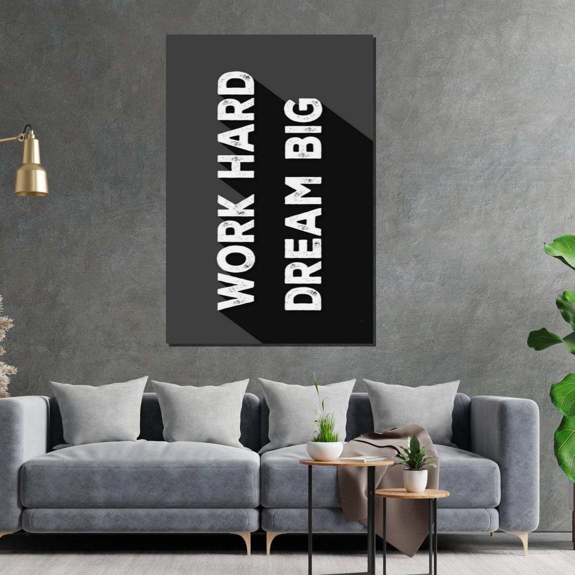 Work Hard Dream Big Bold White Typography Motivational Poster - Image 2