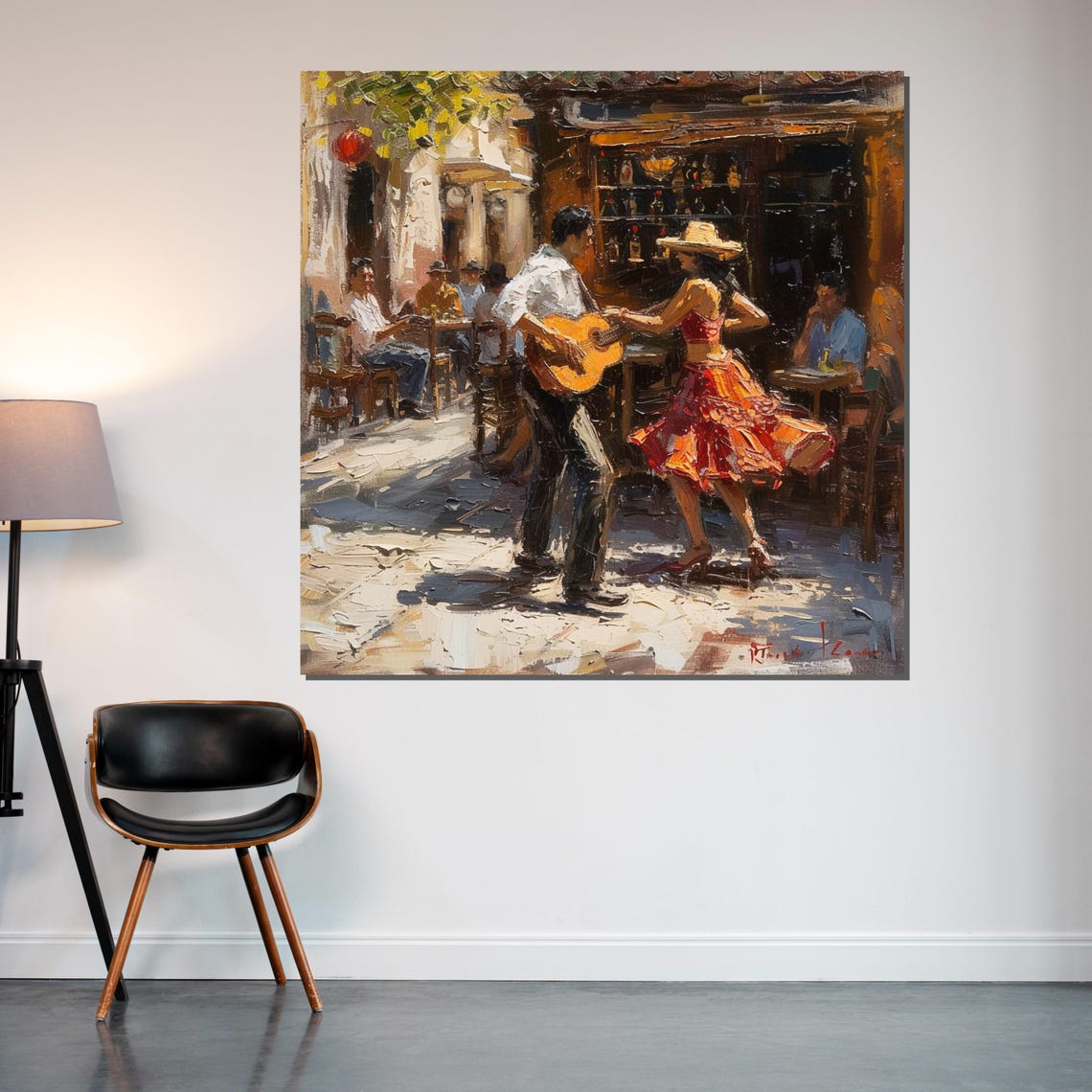 Street Guitarist and Dancing Woman Impressionist Cafe Scene Poster - Image 2
