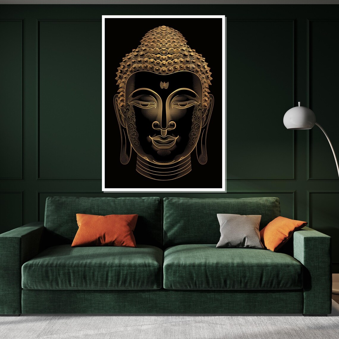 Golden Buddha Face Line Art Black Background Zen Portrait Poster - Image 3