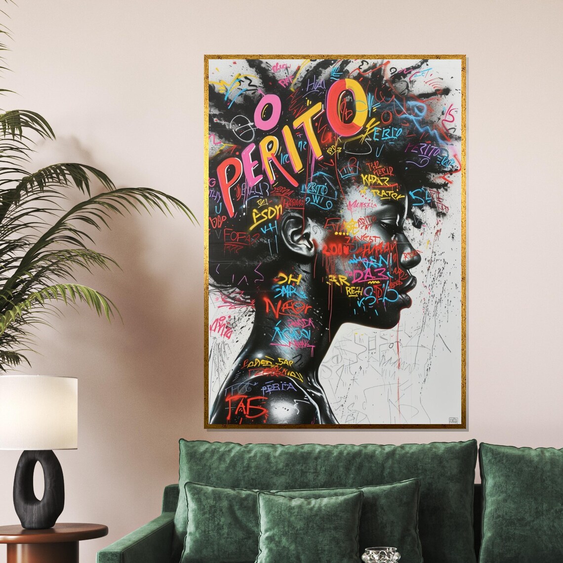 Graffiti Neon Woman Face Colorful Urban Street Art Portrait Poster