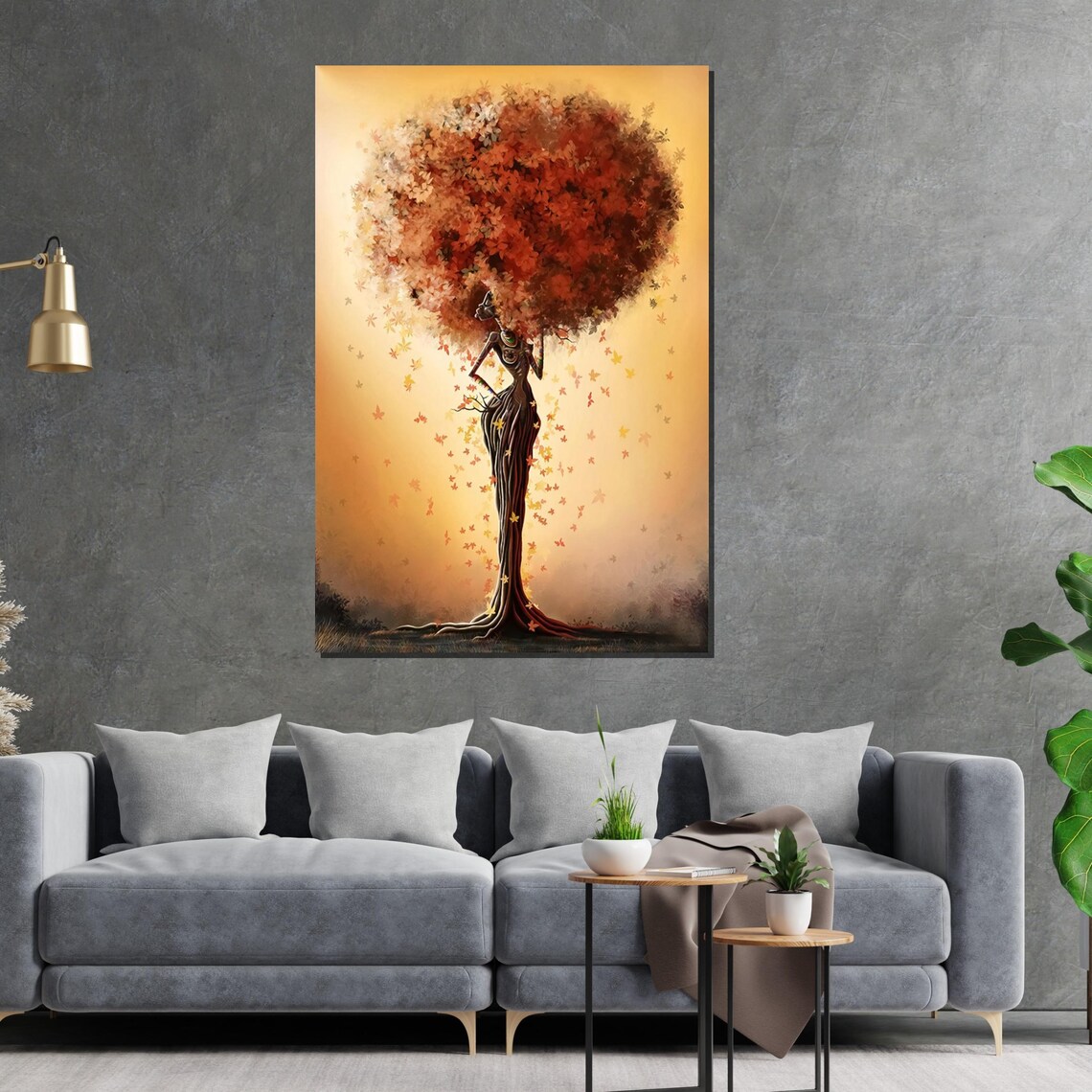 Tree Woman with Autumn Leaf Canopy Surreal Nature Spirit Art Poster - Image 2