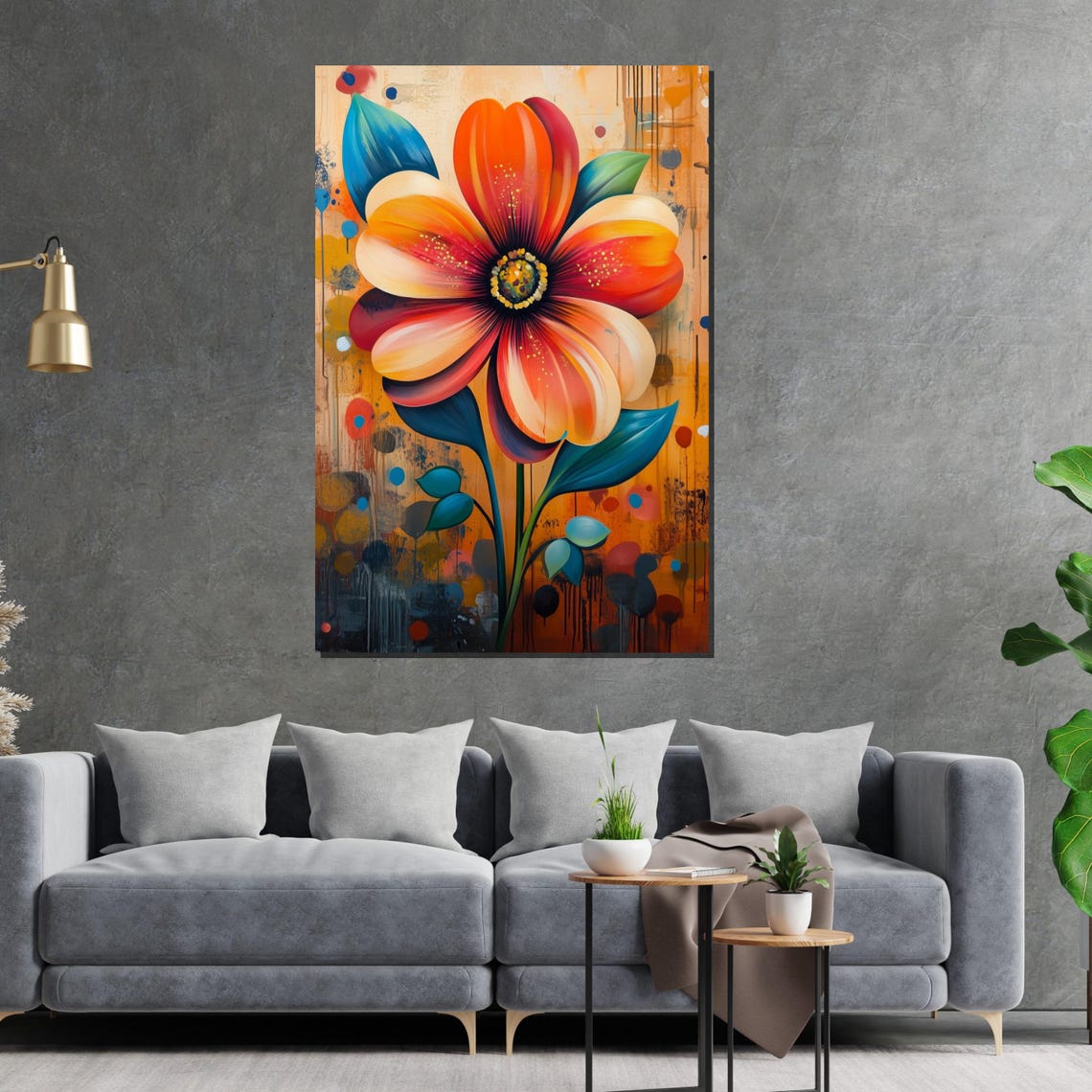Bold Abstract Orange Flower Urban Graffiti Style Colorful Art Poster - Image 2